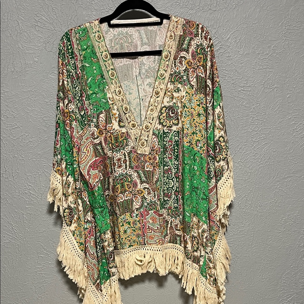 Made in Italy Bohemian Green and Cream Kaftan - Picture 2 of 8